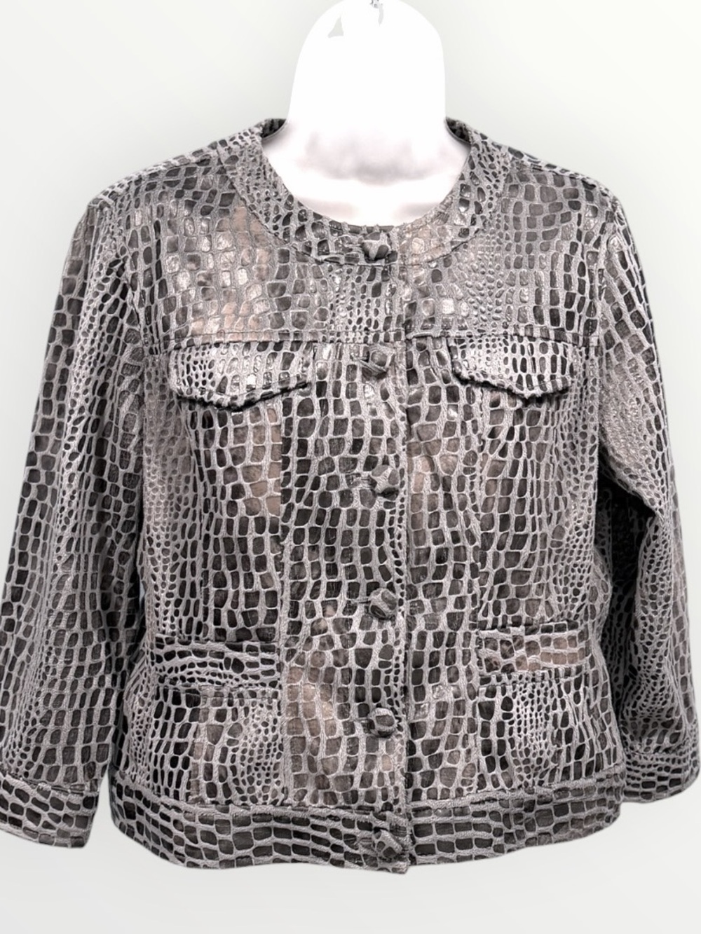 Ruby Rd Croc-Embossed Gray Women’s Jacket